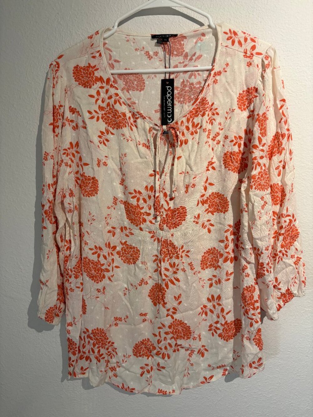 Papermoon Cream Orange Floral Long-Sleeve Peasant Top XL NWT